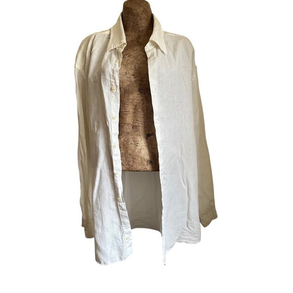 Men's White 100% Linen Button-Up Shirt Unisex Long-Sleeve. Size XL - Picture 5 of 14
